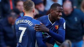Soccer Football - Premier League - Tottenham Hotspur v Watford - Tottenham Hotspur Stadium, London, Britain - October 19, 2019 Watford's Abdoulaye Doucoure celebrates scoring their first goal Action Images via Reuters/Andrew Couldridge EDITORI