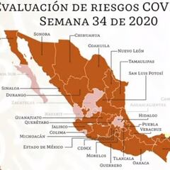 Mapa del semáforo epidemiológico en México del 17 al 23 de agosto