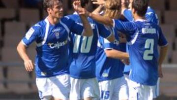 <b>EUFORIA. </b>Los futbolistas azulinos celebran uno de los tantos ante Las Palmas, el pasado sábado.