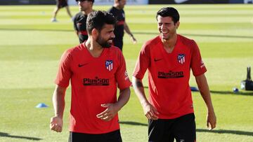 Diego Costa y Morata, en el entrenamiento del Atlético