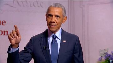 Former U.S. President Barack Obama speaks by video feed during the virtual 2020 Democratic National Convention as participants from across the country are hosted over video links from the originally planned site of the convention in Milwaukee, Wisconsin, 