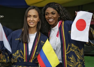 Caterine Ibarguen fue una de las abanderadas de Colombia para el desfile de inauguración de los Juegos Olímpicos de Tokio 2020.