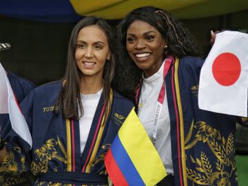 Caterine Ibarguen fue una de las abanderadas de Colombia para el desfile de inauguración de los Juegos Olímpicos de Tokio 2020.