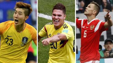 Cho Hyun Woo (Corea del Sur), Juan Quintero (Colombia) y Denis Cheryshev (Rusia).