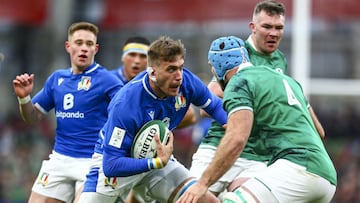 Italy?s Federico Ruzza in action against Ireland&#039;s Tadhg Beirne during the Six Nations 2022, rugby union match between Ireland and Italy on February 27, 2022 at Aviva Stadium in Dublin, Ireland - Photo Ken Sutton / Colorsport / DPPI
 AFP7 
 27/02/202