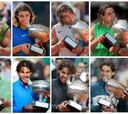 Los ocho trofeos ganados por Rafa Nadal en París