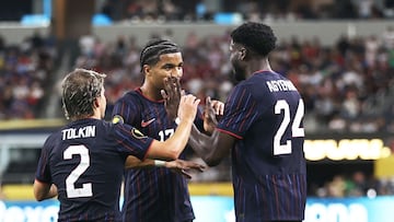ARLINGTON, TEXAS - JUNE 22: Patrick Agyemang #24 of United States celebrates after scoring the second goal of his team during the Group Stage - Group D match between United States and Haiti as part of the 2025 CONCACAF Gold Cup at AT&T Stadium on June 22, 2025 in Arlington, Texas. Omar Vega/Getty Images/AFP (Photo by Omar Vega / GETTY IMAGES NORTH AMERICA / Getty Images via AFP)