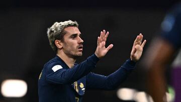 France's forward #07 Antoine Griezmann gestures during the Qatar 2022 World Cup semi-final football match between France and Morocco at the Al-Bayt Stadium in Al Khor, north of Doha on December 14, 2022. (Photo by GABRIEL BOUYS / AFP) (Photo by GABRIEL BOUYS/AFP via Getty Images)