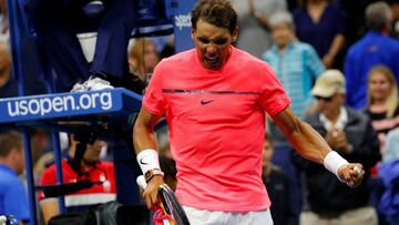 Rafael Nadal celebra su victoria ante Dusan Lajovic en su debut en el US Open.