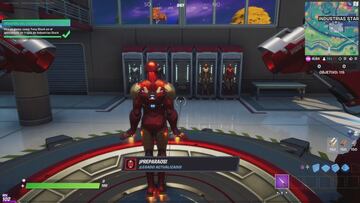 Completamos el desafío usando el gesto "Ponte el traje" en el laboratorio de trajes de Industrias Stark con el skin Tony Stark equipado