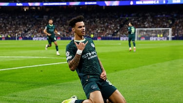 Soccer Football - UEFA Champions League - Real Madrid v Manchester City - Santiago Bernabeu, Madrid, Spain - December 10, 2025 Manchester City's Nico O'Reilly celebrates scoring their first goal REUTERS/Susana Vera TPX IMAGES OF THE DAY