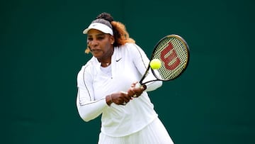 Serena Williams during a practice session ahead of the 2022 Wimbledon Championship at the All England Lawn Tennis and Croquet Club, Wimbledon. Picture date: Saturday June 25, 2022. (Photo by John Walton/PA Images via Getty Images)