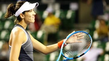 TOKYO, JAPAN - SEPTEMBER 20: Garbine Muguruza of Spain celebrates victory in her match against Monica Puig of Puerto Rico during during day three of the Toray Pan Pacific Open Tennis At Ariake Coliseum on September 20, 2017 in Tokyo, Japan. (Photo by Koji Watanabe/Getty Images)