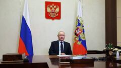 Russian President Vladimir Putin chairs a Security Council meeting via a video link at the Novo-Ogaryovo state residence, outside Moscow, on January 27, 2023. (Photo by Mikhail Klimentyev / SPUTNIK / AFP) (Photo by MIKHAIL KLIMENTYEV/SPUTNIK/AFP via Getty Images)