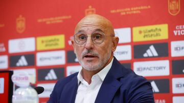 MADRID, 01/09/2023.- El seleccionador de la selección española masculina de fútbol, Luis de la Fuente, anuncia en rueda de prensa la lista de convocados para los próximos compromisos de la selección española, este viernes en Madrid. EFE/ Juan Carlos Hidalgo