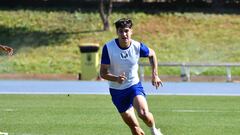 Marcos Peña en el entrenamiento del Almería.