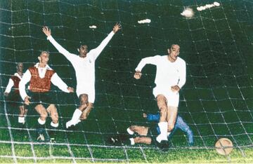 ¡°Marquitos¡± fue uno de los centrales de las 5 Copas de Europa del Real Madrid. El padre de Marcos Alonso Pe?a y abuelo del actual futbolista del Barcelona, Marcos Alonso Mendoza, se perdi¨® la final frente al Milan. Fue el autor del trascendental empate a 3 de la Primera ante el Stade de Reims (la imagen muestra el momento del gol) para que Rial pusiera, a posteriori, el cuarto de la victoria.