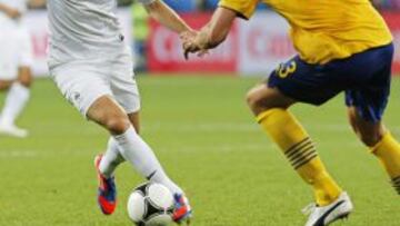 Benzema, en el partido ante Suecia.