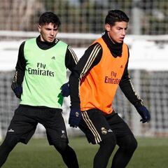 James, presente en la última práctica del Madrid en 2019