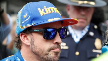 FILE PHOTO: May 19, 2019; Indianapolis, IN, USA; NTT IndyCar series driver Fernando Alonso fails to qualify for the 103rd Running of the Indianapolis 500 at Indianapolis Motor Speedway. Mandatory Credit: Brian Spurlock-USA TODAY Sports/File Photo