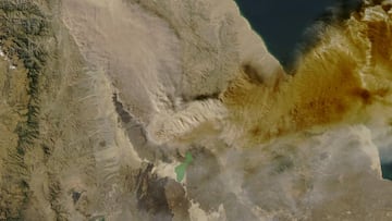A satellite image shows ash rising from the eruption of the Hayli Gubbi volcano in Ethiopia as it drifts over the Red Sea, November 23, 2025. NASA/Handout via REUTERS THIS IMAGE HAS BEEN SUPPLIED BY A THIRD PARTY. MANDATORY CREDIT. EDITORIAL USE ONLY.