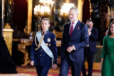 El Rey Felipe y la Princesa Leonor durante la recepción con motivo del día de la Fiesta Nacional.