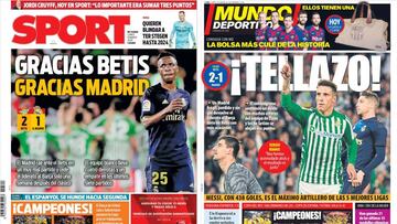 Portadas de los diarios Sport y Mundo Deportivo del d&iacute;a 9 de marzo de 2020.