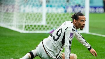 Leroy Sane Left Winger of Germany and Bayern Munich lament a failed occasion during the FIFA World Cup Qatar 2022 Group E match between Spain and Germany at Al Bayt Stadium on November 27, 2022 in Al Khor, Qatar. (Photo by Jose Breton/Pics Action/NurPhoto via Getty Images)