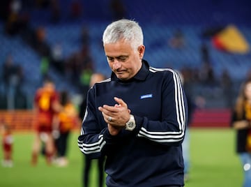 Jose Mourinho reacts at the end of the Serie A match between AS Roma vs ASC Spezia.
