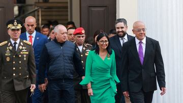 FILE PHOTO: Venezuela's Defence Minister Vladimir Padrino Lopez, Interior Minister Diosdado Cabello, interim President Delcy Rodriguez, Nicolas Maduro Guerra, son of ousted president Nicolas Maduro, and National Assembly President Jorge Rodriguez, walk together at the National Assembly, in Caracas, Venezuela, January 5, 2026. Marcelo Garcia/Miraflores Palace/Handout via REUTERS ATTENTION EDITORS - THIS IMAGE HAS BEEN SUPPLIED BY A THIRD PARTY/File Photo TPX IMAGES OF THE DAY