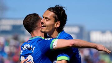 GETAFE, SPAIN - MARCH 04: Borja Mayoral of Getafe CF celebrates after scoring his team's third goal during the LaLiga Santander match between Getafe CF and Girona FC at Coliseum Alfonso Perez on March 04, 2023 in Getafe, Spain. (Photo by Diego Souto/Quality Sport Images/Getty Images)