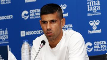 Juanfran Moreno, en la sala de prensa de La Rosaleda.