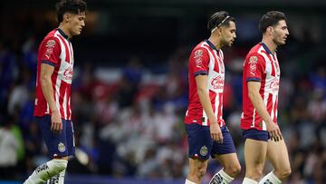 Jesus Orozco, Ricardo Marin, Antonio Briseno of Guadalajara  during the 10th round match between Cruz Azul and Guadalajara as part of the Torneo Clausura 2024 Liga BBVA MX at Azteca Stadium on March 02, 2024 in Mexico City, Mexico.