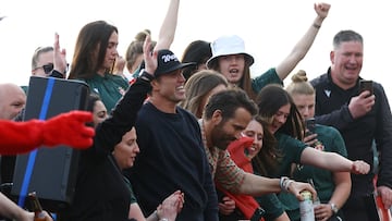 Wrexham co-owners Ryan Reynolds and Rob McElhenney celebrate the team as they now move on to the fourth tier of English soccer after a 15-year absence.