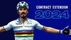 Cartel con el que el Deceuninck Quick-Step ha anunciado la renovaci&oacute;n de Julian Alaphilippe hasta 2024.