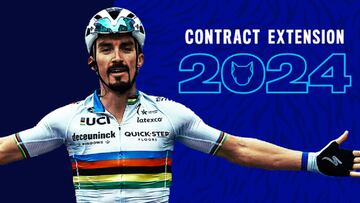 Cartel con el que el Deceuninck Quick-Step ha anunciado la renovación de Julian Alaphilippe hasta 2024.