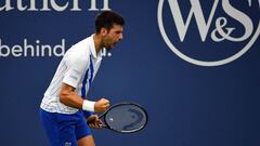 Djokovic celebra su victoria ante Raonic.