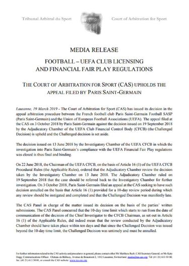 Revés al Madrid: el TAS avala al PSG en el fair play financiero