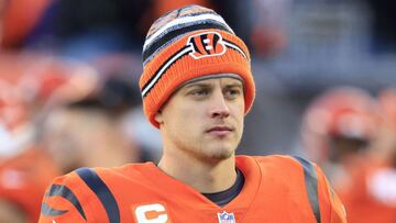 CINCINNATI, OHIO - NOVEMBER 28: Joe Burrow #9 of the Cincinnati Bengals looks on from the sidelines during the fourth quarter against the Pittsburgh Steelers at Paul Brown Stadium on November 28, 2021 in Cincinnati, Ohio. Justin Casterline/Getty Images/