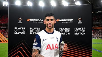 'Cuti' Romero, MVP de la final entre el Tottenham y el Manchester United.