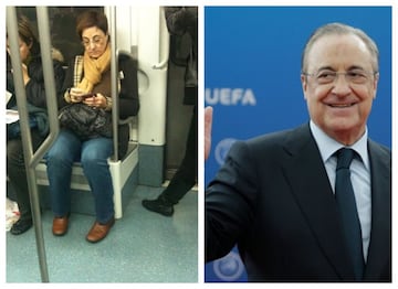Un viajero de metro no dudó en hacer una fotografía a esta viejera a la que no se reconoce totalmente pero que recuerda indudablemente al presidente del Real Madrid.