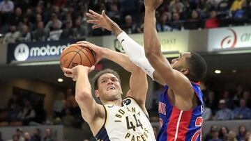 INDIANAPOLIS, INDIANA - APRIL 01: Bojan Bogdanovic #44 of the Indiana Pacers shoots the ball against the Detroit Pistons at Bankers Life Fieldhouse on April 01, 2019 in Indianapolis, Indiana. NOTE TO USER: User expressly acknowledges and agrees that, by downloading and or using this photograph, User is consenting to the terms and conditions of the Getty Images License Agreement.   Andy Lyons/Getty Images/AFP
 == FOR NEWSPAPERS, INTERNET, TELCOS &amp; TELEVISION USE ONLY ==