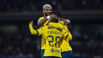Erick Sanchez celebrates his goal 0-3 for America after being reviewed by the VAR and is annulled for offside during the 8th round match between Pumas UNAM and America as part of the Liga BBVA MX, Torneo Clausura 2025 at Olimpico Universitario Stadium, on February 22, 2025 in Mexico, City, Mexico.