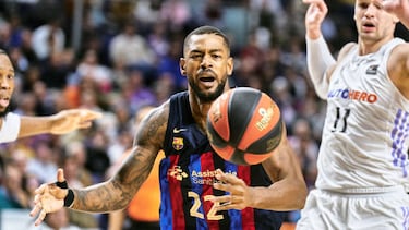 Cory Higgins, escoltado del FC Barcelona, durante el Clásico de la Liga ACB el pasado lunes.
