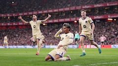 Así celebró Lamine su gol en San Mamés