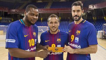 Los capitanes del Barcelona de balonmano: Sorhaindo , Victor Tomas y Raul Entrerrios 