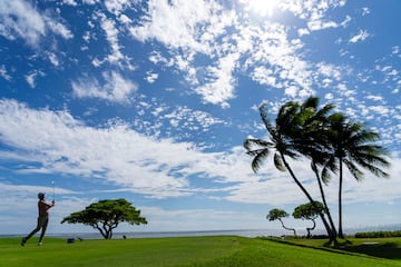 Honolulu, Hawaii, USA; Lanto Griffin hits his tee shot on the 17th hole during the first round of the Sony Open golf tournament 