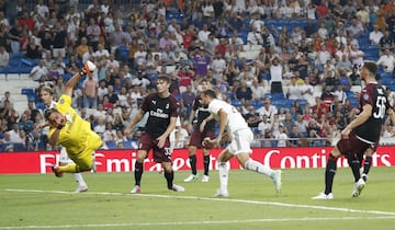 Borja Mayoral (centre) scores in time added on to seal a 3-1 win for Real Madrid.