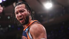 May 8, 2024; New York, New York, USA; New York Knicks guard Jalen Brunson (11) celebrates in the third quarter  after scoring against the Indiana Pacers during game two of the second round for the 2024 NBA playoffs at Madison Square Garden. Mandatory Credit: Wendell Cruz-USA TODAY Sports