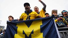 STATE COLLEGE, PA - NOVEMBER 11: Michigan Wolverines fans celebrate after the game between the Penn State Nittany Lions and the Michigan Wolverines at Beaver Stadium on November 11, 2023 in State College, Pennsylvania.   Scott Taetsch/Getty Images/AFP (Photo by Scott Taetsch / GETTY IMAGES NORTH AMERICA / Getty Images via AFP)